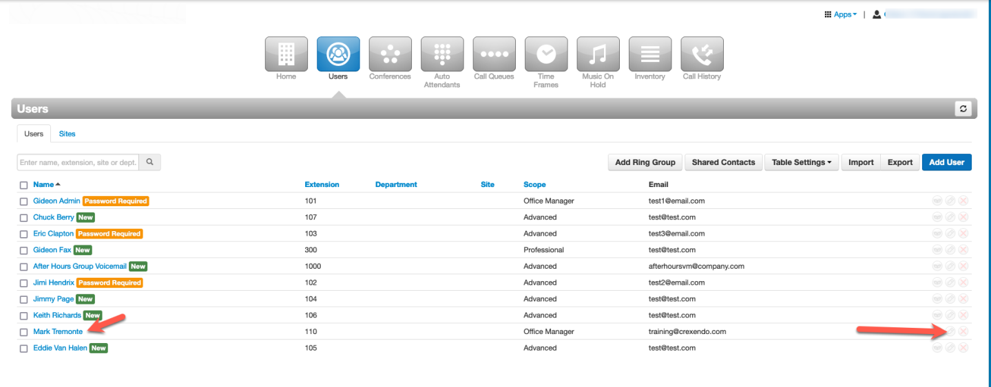PrimeCall screenshot: managing users - edit-user