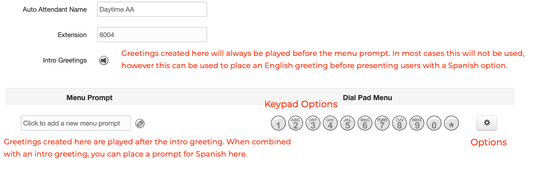 PrimeCall screenshot: auto attendants - create