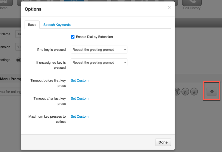 PrimeCall screenshot: auto attendants - place