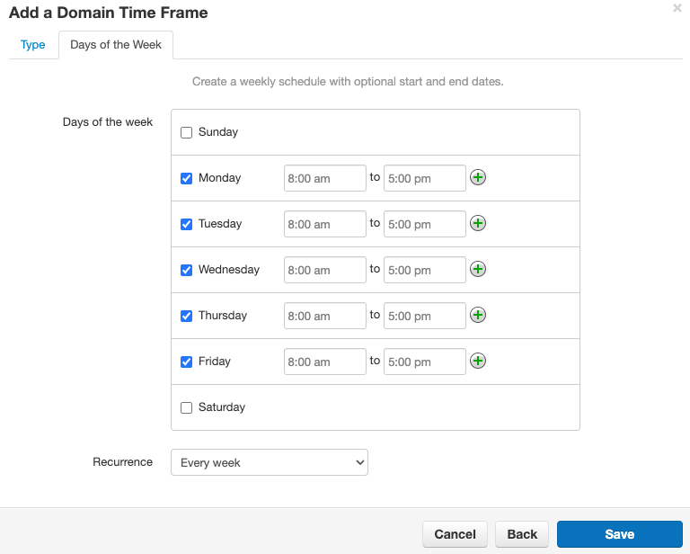 PrimeCall screenshot: time frames - create