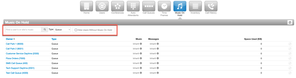 PrimeCall screenshot: music on hold - specific