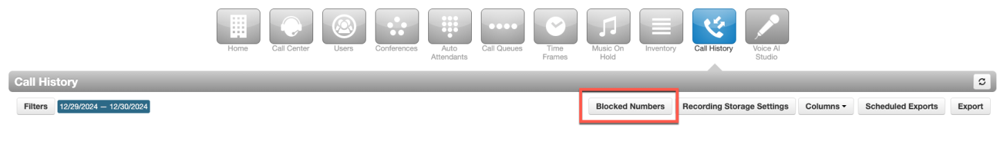 PrimeCall screenshot: call history - block