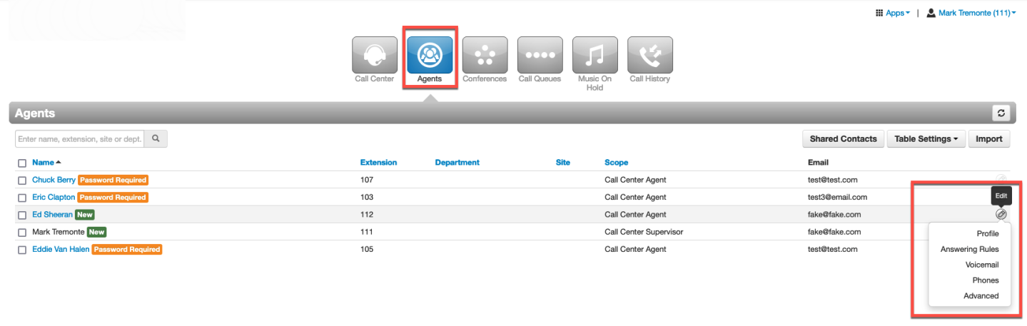 PrimeCall screenshot: call center supervisors - reports