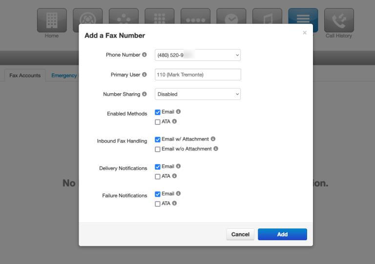 PrimeCall screenshot: fax - portal