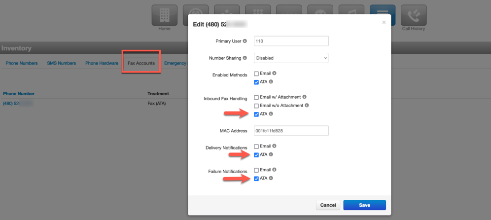 PrimeCall screenshot: fax - machine
