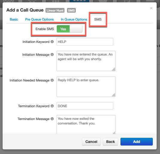 PrimeCall screenshot: sms - queues