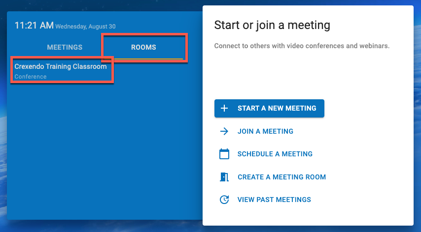 PrimeCall screenshot: meetings - rooms