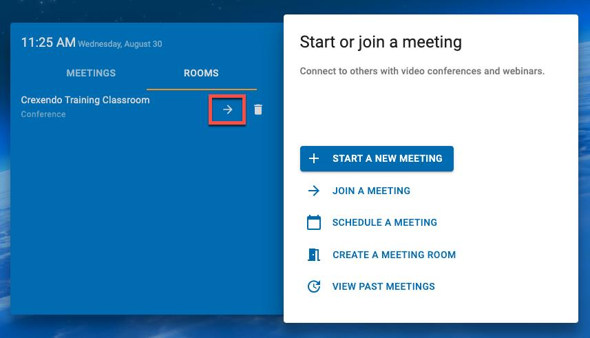 PrimeCall screenshot: meetings - rooms