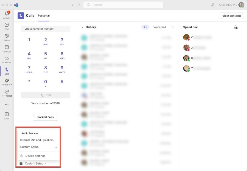 PrimeCall screenshot: teams integration - desktop-options