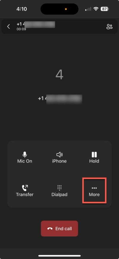 PrimeCall screenshot: teams integration - mobile