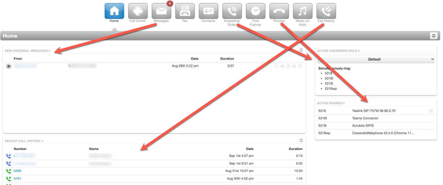 PrimeCall screenshot: portal for users - home