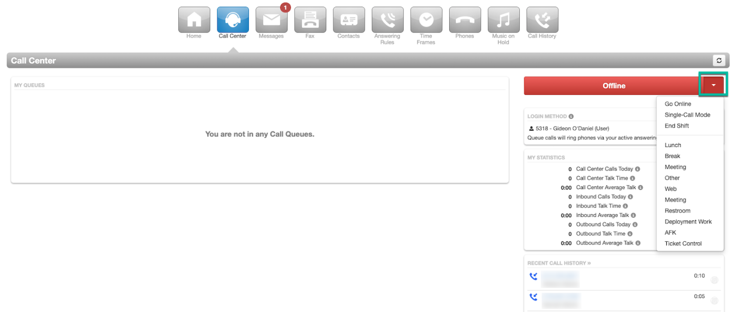 PrimeCall screenshot: portal for users - callcenter