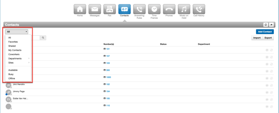 PrimeCall screenshot: portal for users - contacts