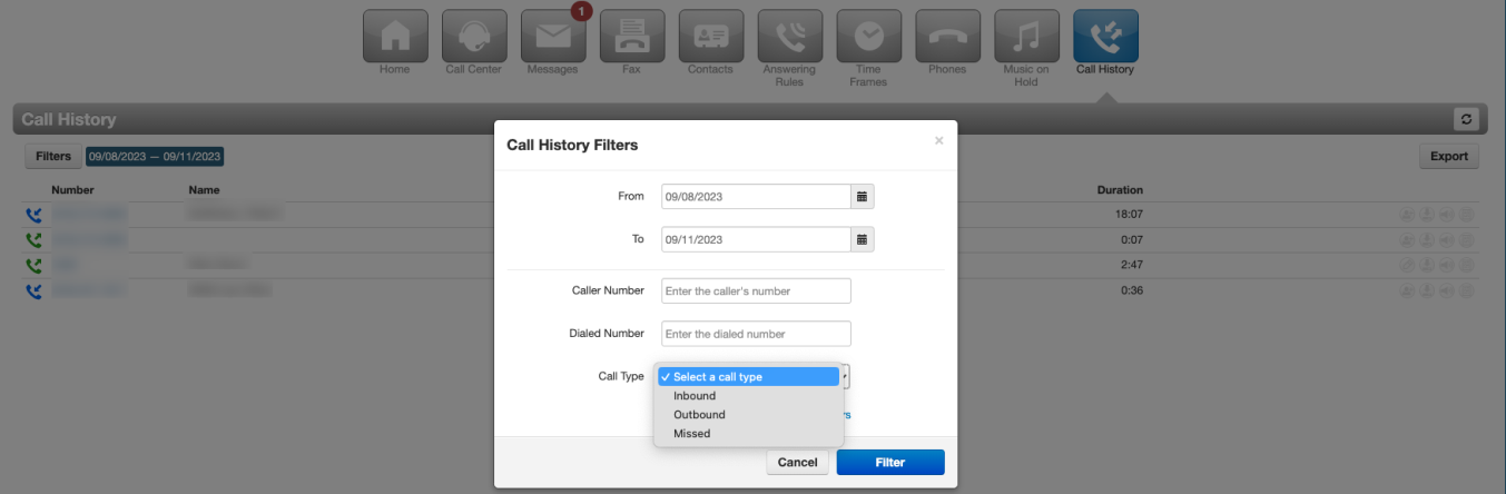 PrimeCall screenshot: portal for users - phones
