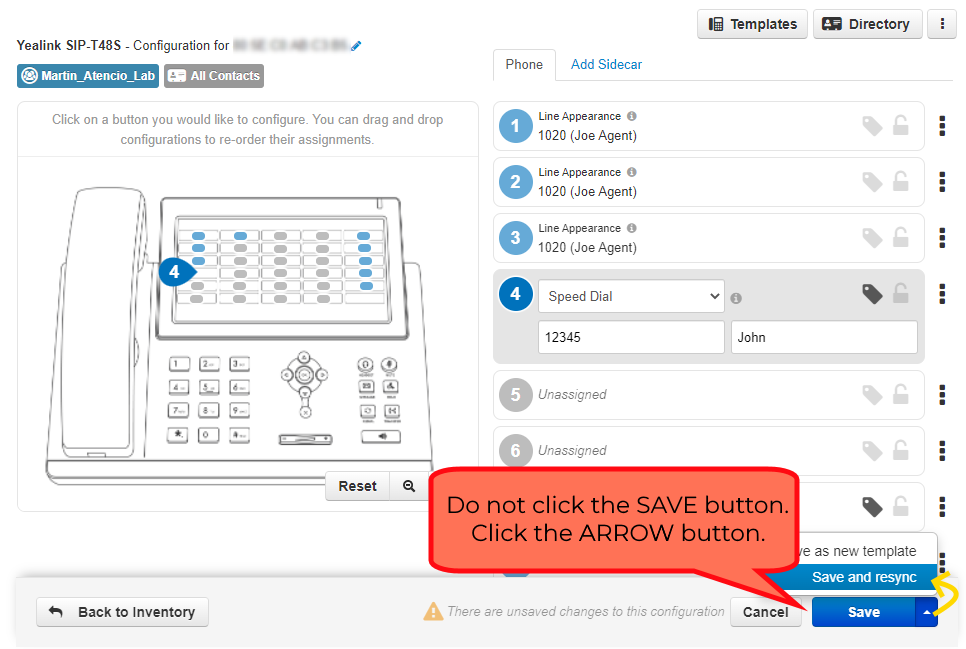 PrimeCall screenshot: button builder - save