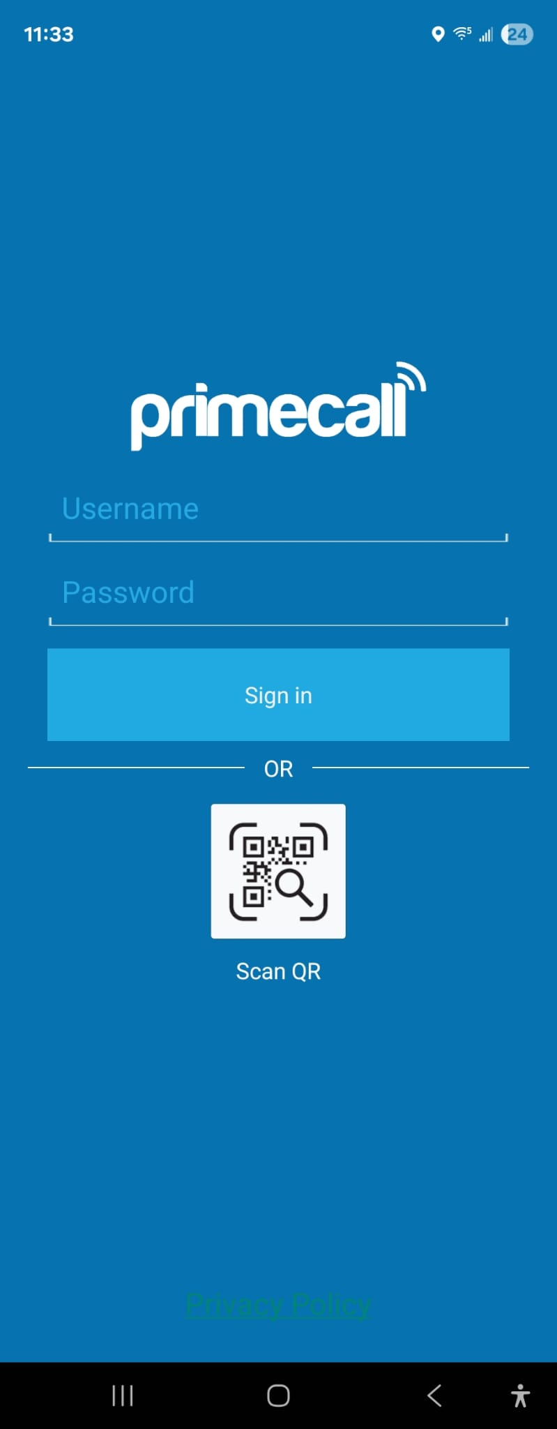 PrimeCall screenshot: mobile app - setup
