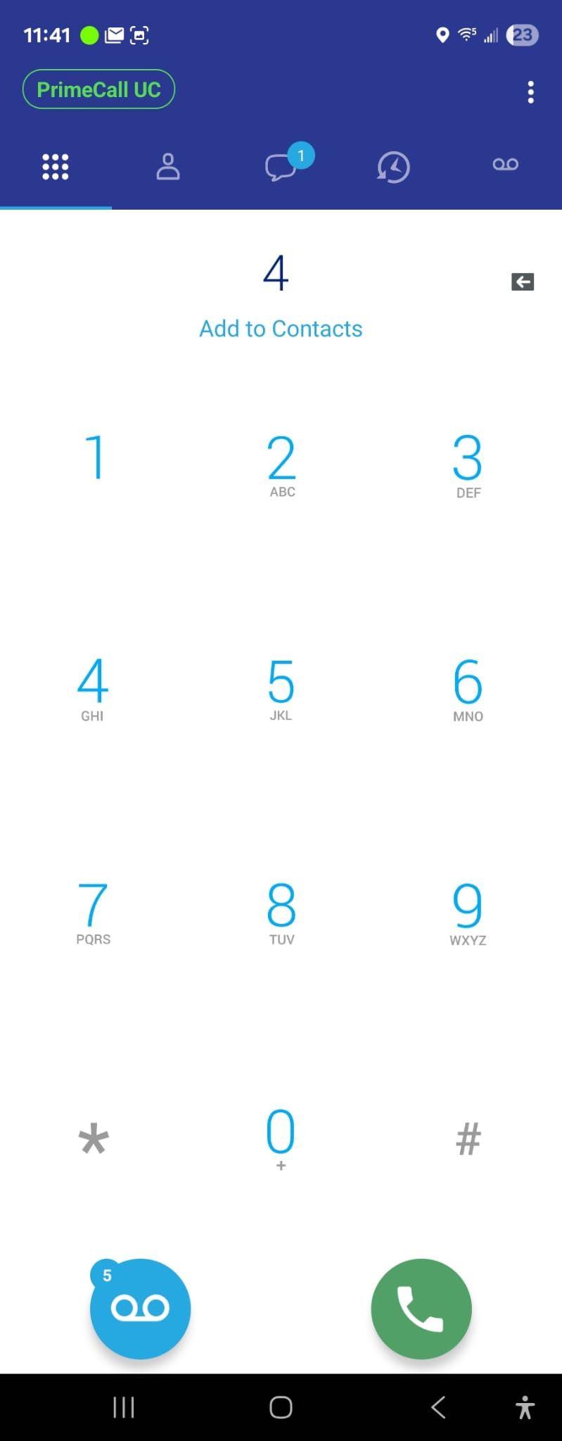 PrimeCall screenshot: mobile app - in-call