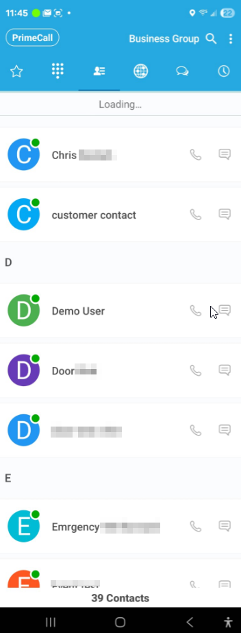 PrimeCall screenshot: mobile app - in-call
