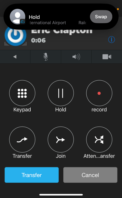 PrimeCall screenshot: mobile app - in-call