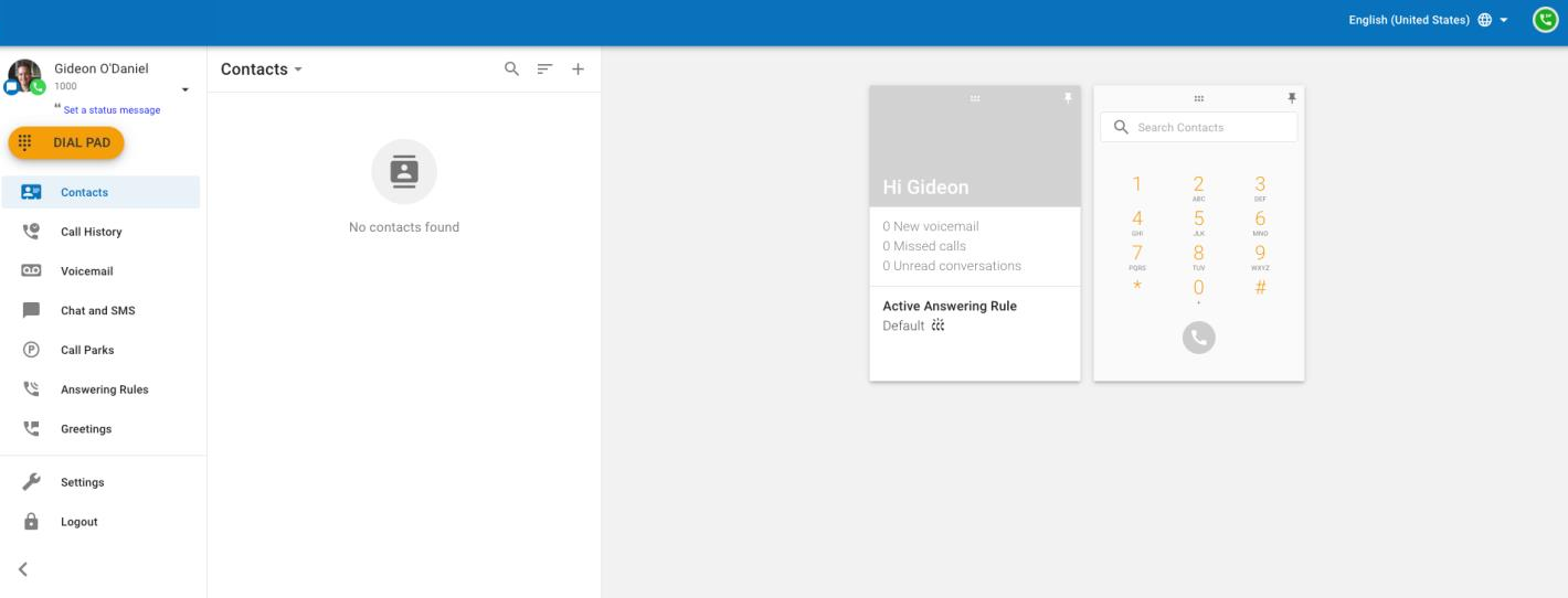 PrimeCall screenshot: web phone - access