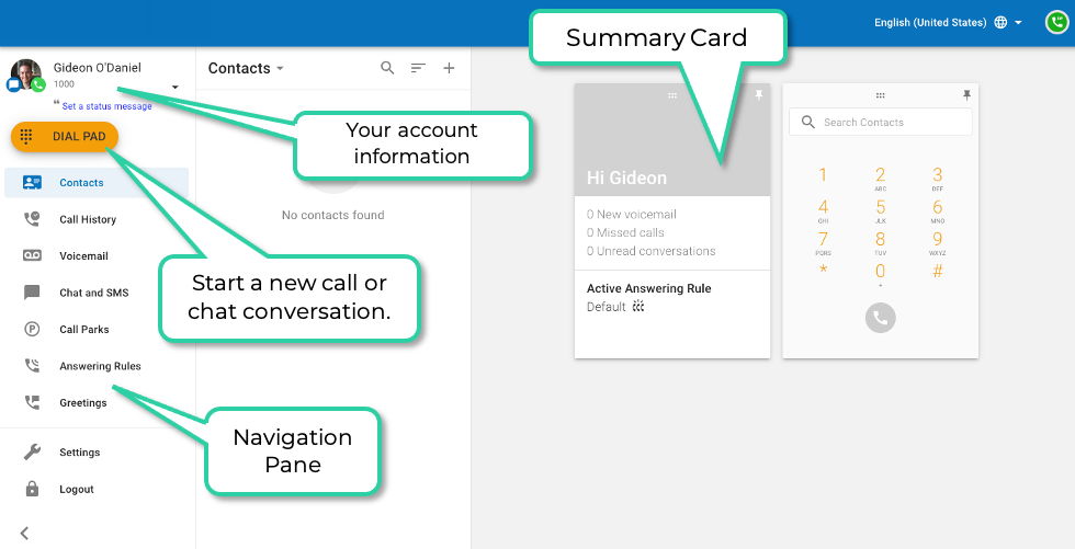 PrimeCall screenshot: web phone - access