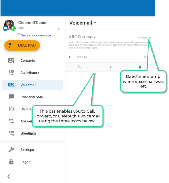 PrimeCall screenshot: web phone - areas