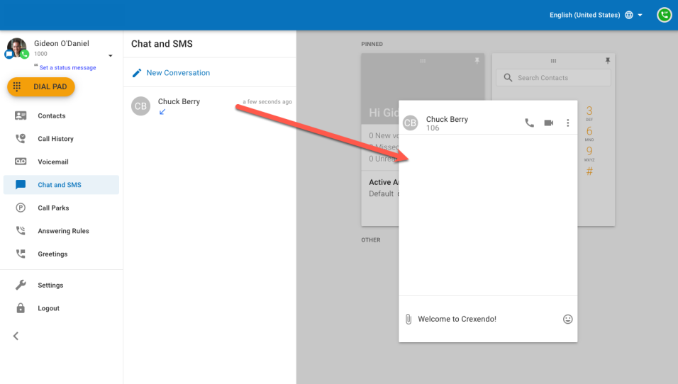 PrimeCall screenshot: web phone - areas