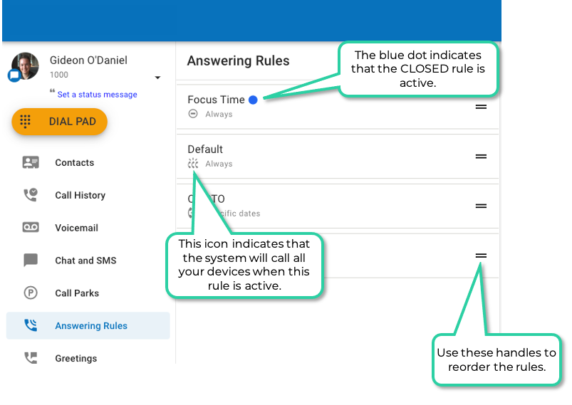 PrimeCall screenshot: web phone - areas