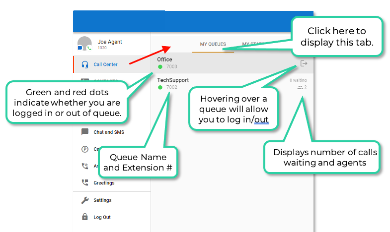 PrimeCall screenshot: web phone - areas